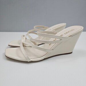 Stuart Weitzman Strapeze 85 Wedge Womens 10 Ivory Leather Strappy Sandal Slide
